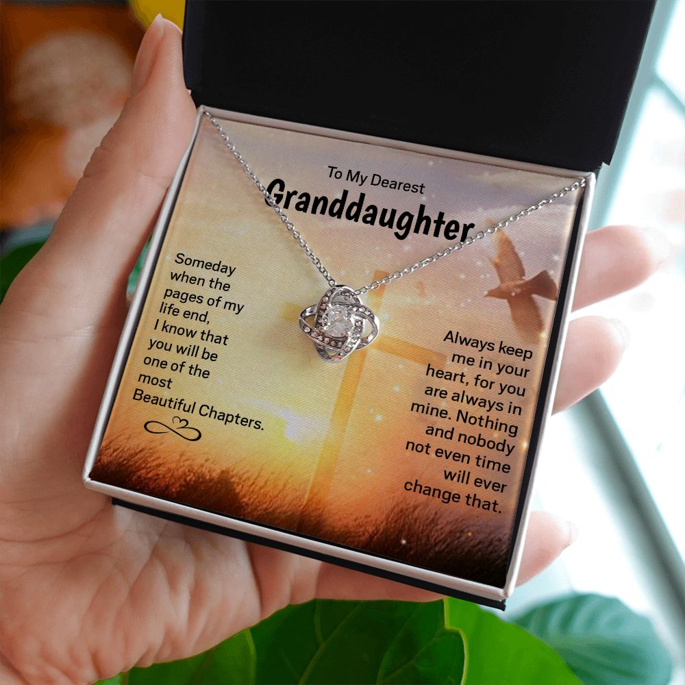 Dearest Granddaughter - Keep Me In Your Heart | 14k White Gold and Stainless Steel Knot Necklace