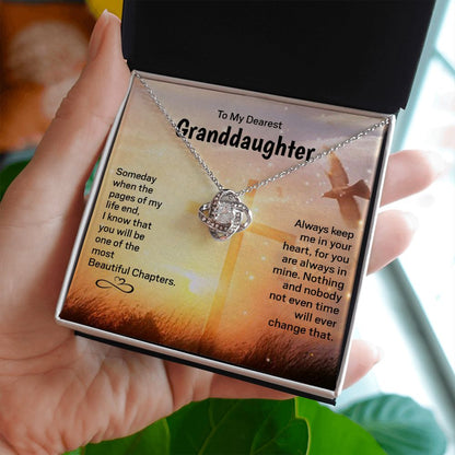 Dearest Granddaughter - Keep Me In Your Heart | 14k White Gold and Stainless Steel Knot Necklace