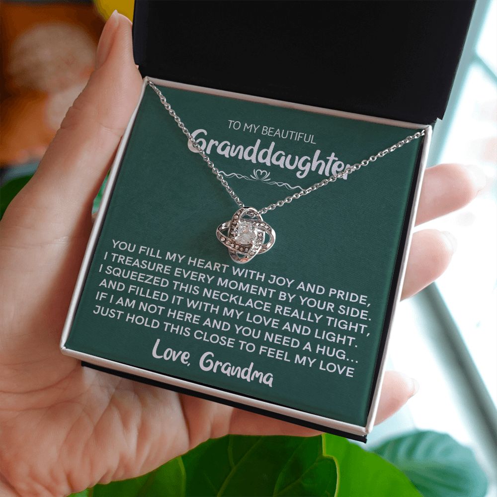 Beautiful Granddaughter - Joy and Pride | 14k White Gold Love Knot Necklace