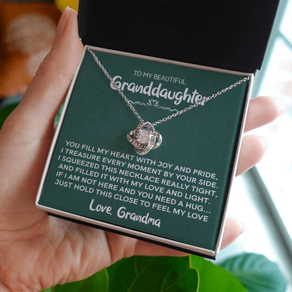 Beautiful Granddaughter - Joy and Pride | 14k White Gold Love Knot Necklace