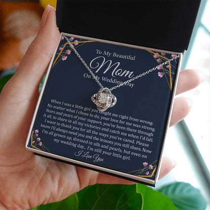 To My Beautiful Mom On My Wedding Day | 14k White Gold and Stainless Steel Knot Necklace