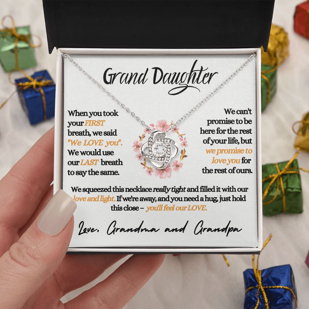 Grand Daughter - Feel Our Love (Grandma and Grandpa) | Beautiful 14k White Gold Necklace