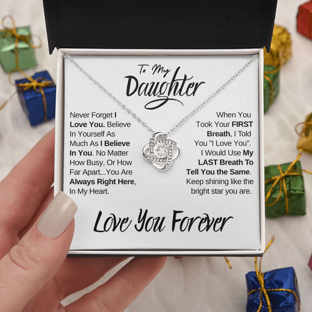 Daughter - Always In My Heart | Beautiful 14k White Gold Family Knot Necklace