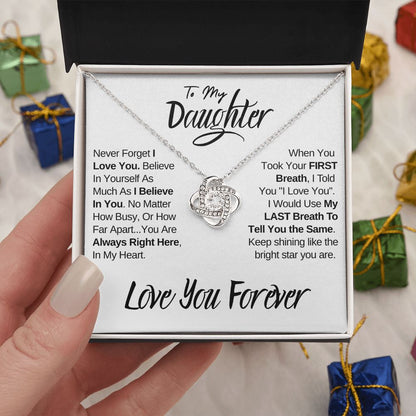 Daughter - Always In My Heart | Beautiful 14k White Gold Family Knot Necklace