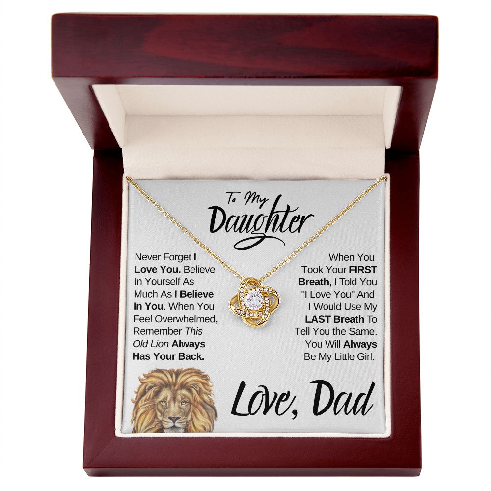 To My Daughter (Love, Dad) Old Lion Has Your Back, Beautiful Gold Knot Necklace