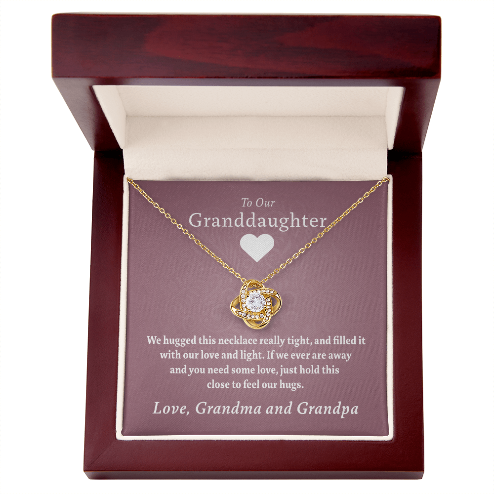 To Our Granddaughter (From Grandma & Grandpa) - Hugged This Tight Red  | Gold and Stainless Steel Knot Necklace