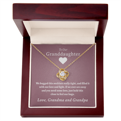 To Our Granddaughter (From Grandma & Grandpa) - Hugged This Tight Red  | Gold and Stainless Steel Knot Necklace