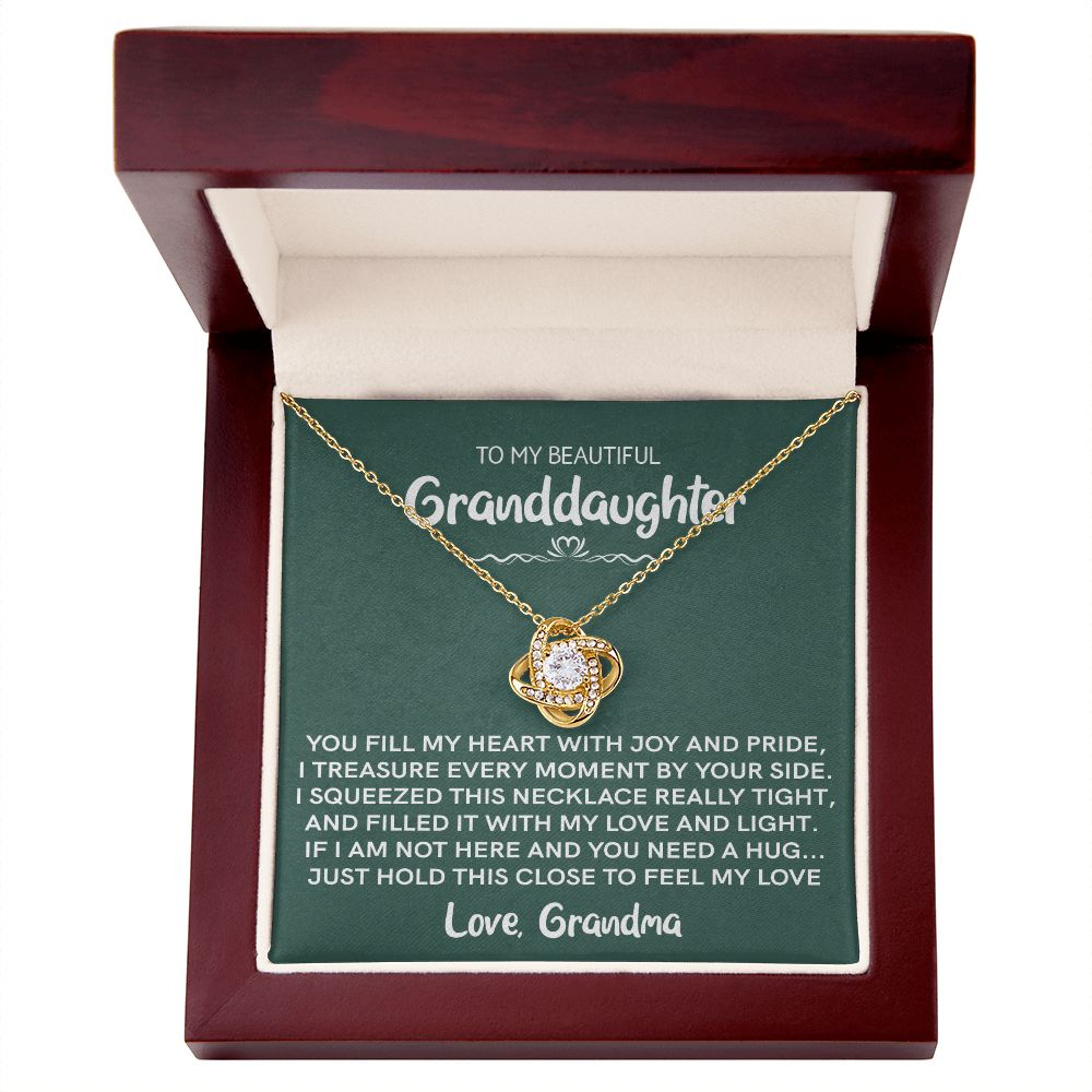 Beautiful Granddaughter - Joy and Pride | 14k White Gold Love Knot Necklace