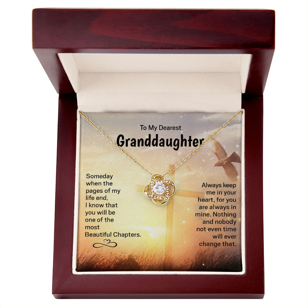 Dearest Granddaughter - Keep Me In Your Heart | 14k White Gold and Stainless Steel Knot Necklace