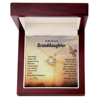 Dearest Granddaughter - Keep Me In Your Heart | 14k White Gold and Stainless Steel Knot Necklace