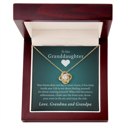 To Our Granddaughter (From Grandma & Grandpa) - Enjoy the Ride | Gold and Stainless Steel Knot Necklace