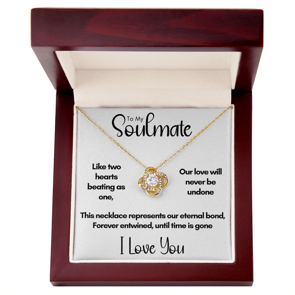 To My Soulmate - Two Hearts Beating as One | 14k White Gold Love Knot Necklace