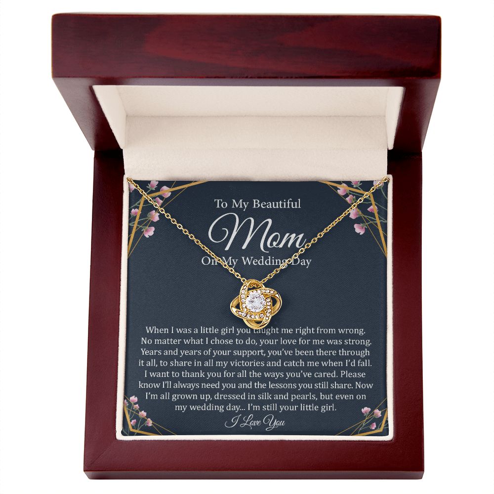 To My Beautiful Mom On My Wedding Day | 14k White Gold and Stainless Steel Knot Necklace