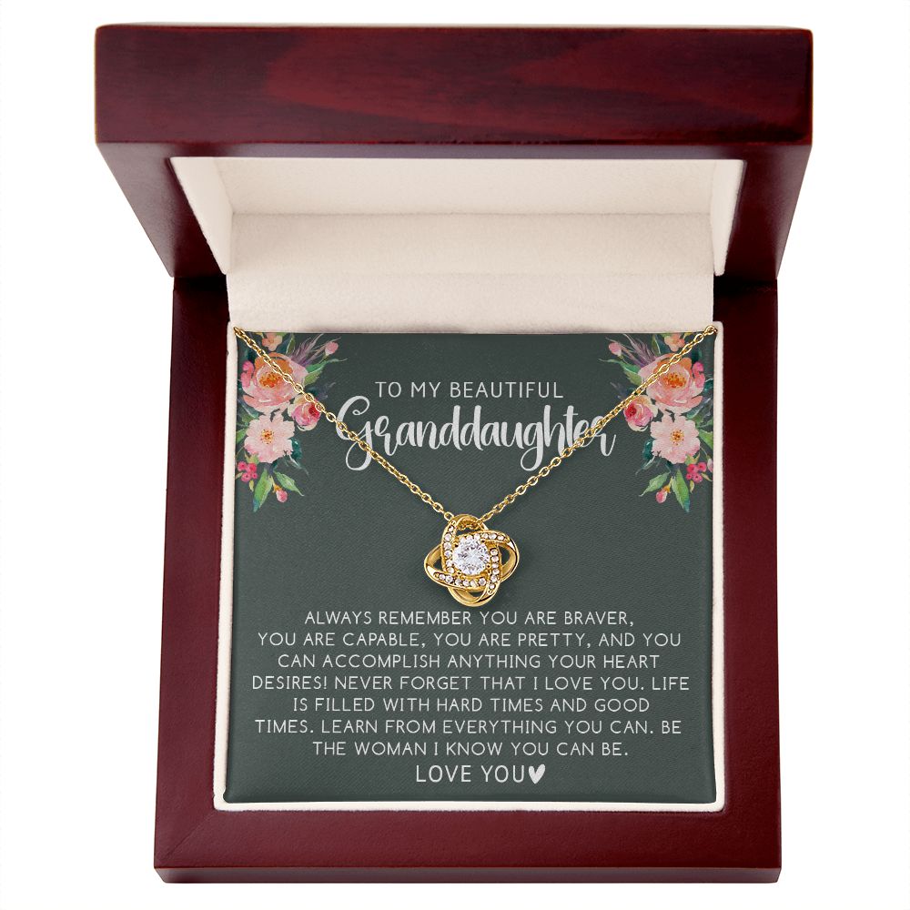 Beautiful Granddaughter - Brave | 14k White Gold and Steel Necklace