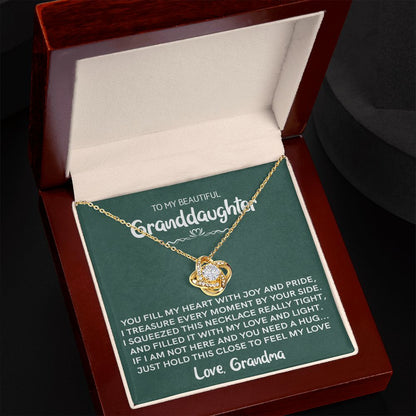Beautiful Granddaughter - Joy and Pride | 14k White Gold Love Knot Necklace