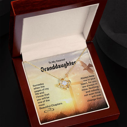 Dearest Granddaughter - Keep Me In Your Heart | 14k White Gold and Stainless Steel Knot Necklace