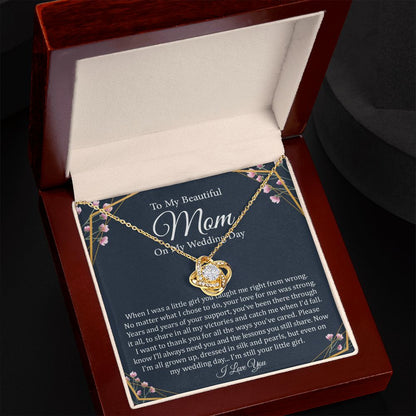 To My Beautiful Mom On My Wedding Day | 14k White Gold and Stainless Steel Knot Necklace