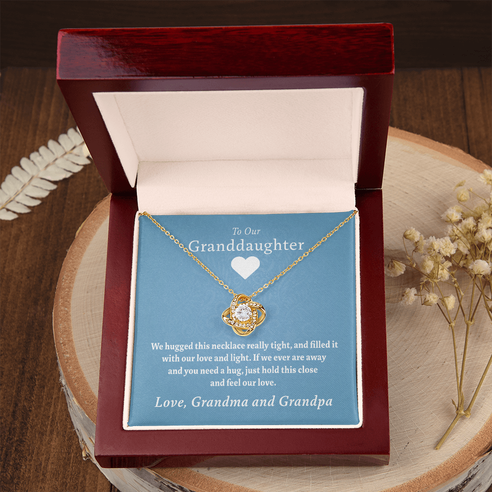 To Our Granddaughter (From Grandma & Grandpa) - Hugged This Tight  | Gold and Stainless Steel Knot Necklace