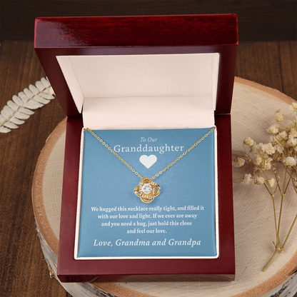 To Our Granddaughter (From Grandma & Grandpa) - Hugged This Tight  | Gold and Stainless Steel Knot Necklace