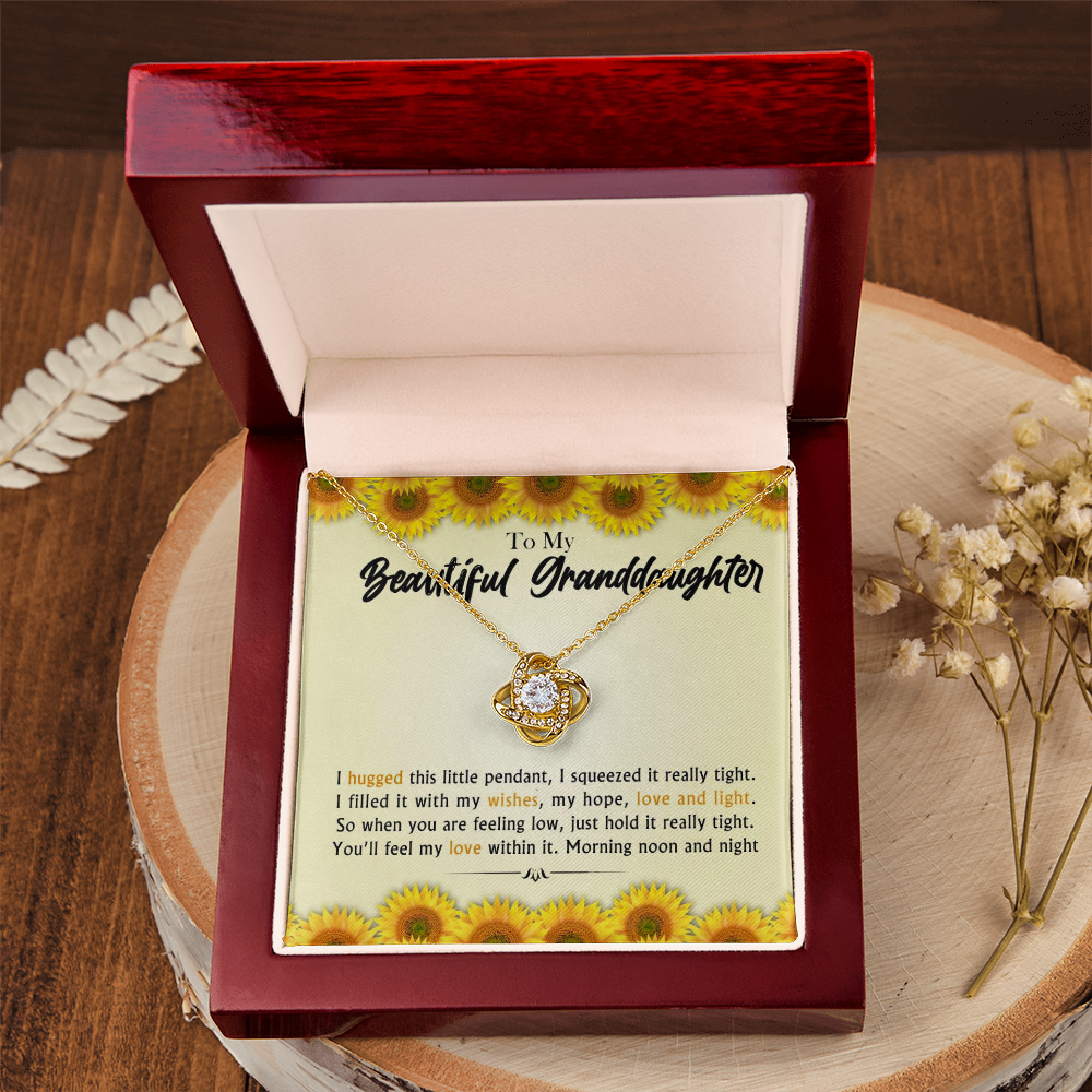 To My Beautiful Granddaughter - Morning Noon and Night - Gold and Stainless Steel Knot Necklace