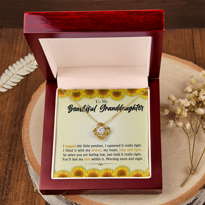 To My Beautiful Granddaughter - Morning Noon and Night - Gold and Stainless Steel Knot Necklace