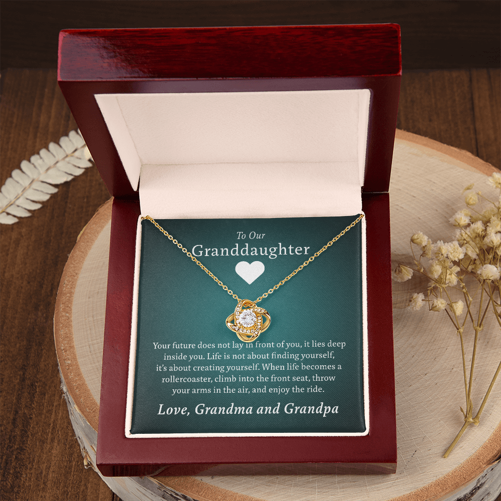 To Our Granddaughter (From Grandma & Grandpa) - Enjoy the Ride | Gold and Stainless Steel Knot Necklace