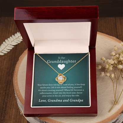 To Our Granddaughter (From Grandma & Grandpa) - Enjoy the Ride | Gold and Stainless Steel Knot Necklace