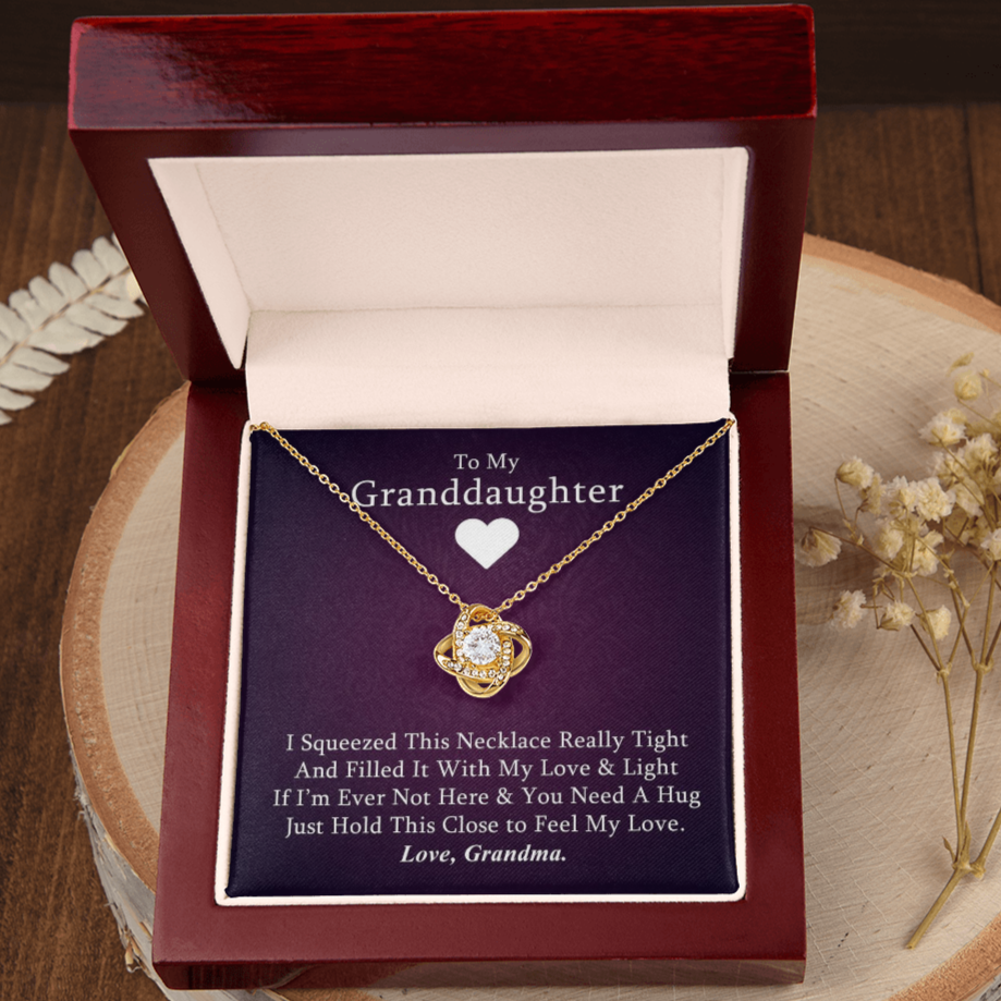 To My Granddaughter - Hold This Close - Gold and Stainless Steel Knot Necklace