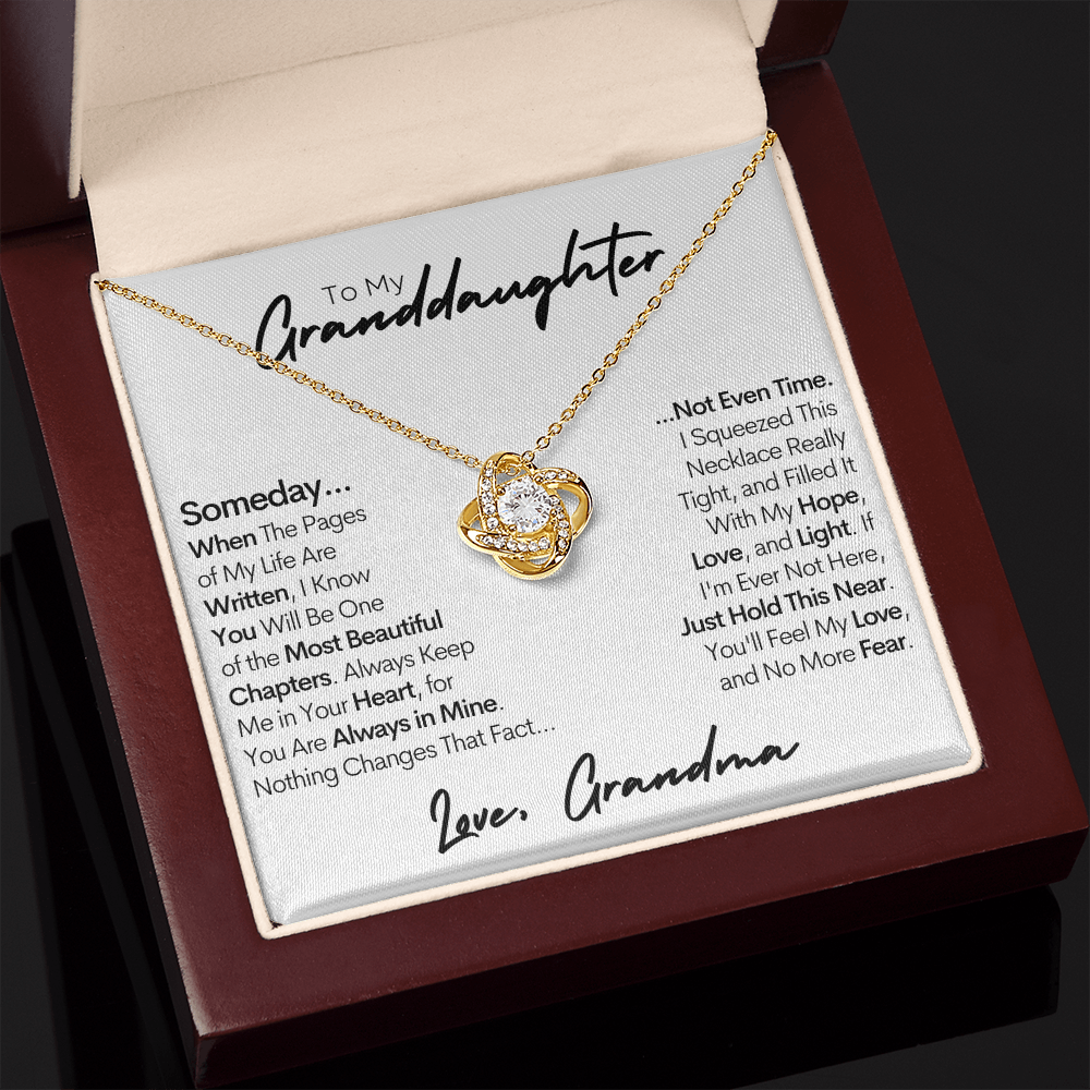 Granddaughter Gold Necklace, Hope Love and Light, Stainless Steel and Gold Knot Necklace