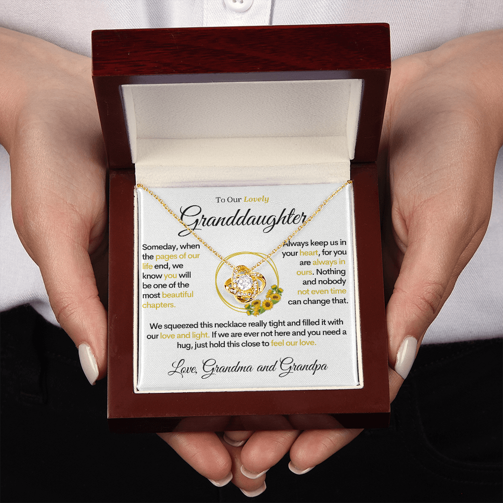 To Our Lovely Granddaughter - Pages of Life Sunflower, Gold Necklace With Message Card and Box