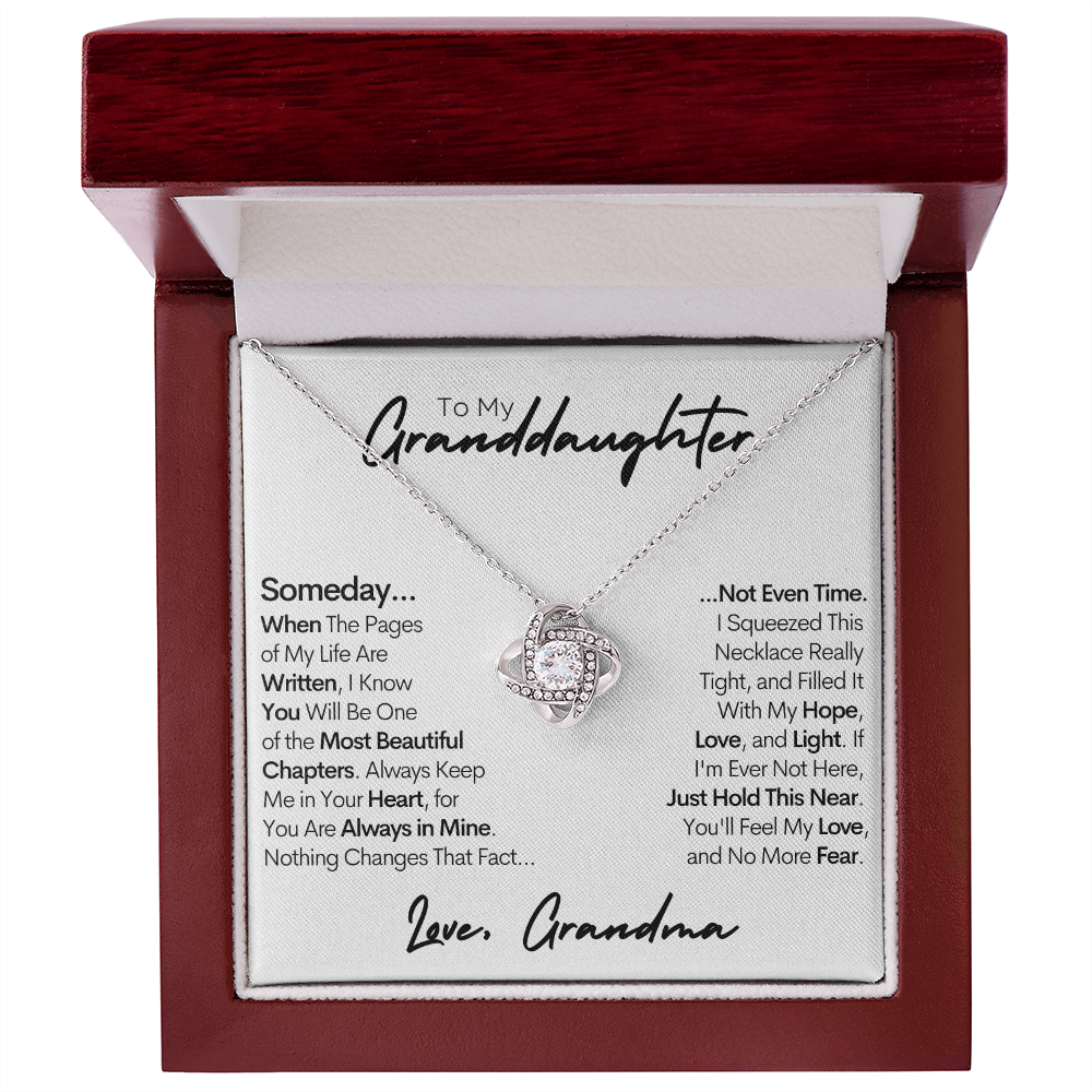 Granddaughter Gold Necklace, Hope Love and Light, Stainless Steel and Gold Knot Necklace