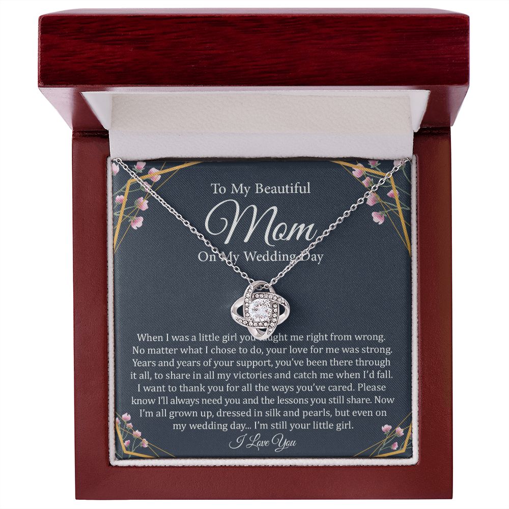 To My Beautiful Mom On My Wedding Day | 14k White Gold and Stainless Steel Knot Necklace