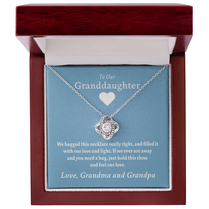 To Our Granddaughter (From Grandma & Grandpa) - Hugged This Tight  | Gold and Stainless Steel Knot Necklace