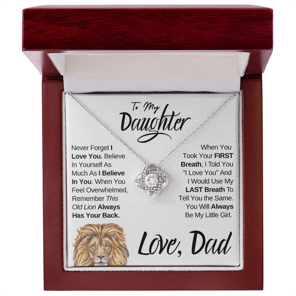 To My Daughter (Love, Dad) Old Lion Has Your Back, Beautiful Gold Knot Necklace
