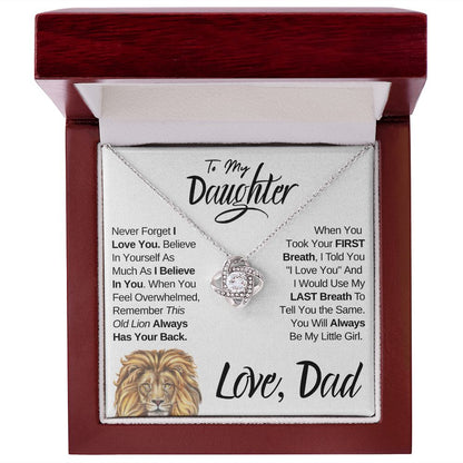 To My Daughter (Love, Dad) Old Lion Has Your Back, Beautiful Gold Knot Necklace