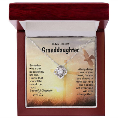 Dearest Granddaughter - Keep Me In Your Heart | 14k White Gold and Stainless Steel Knot Necklace