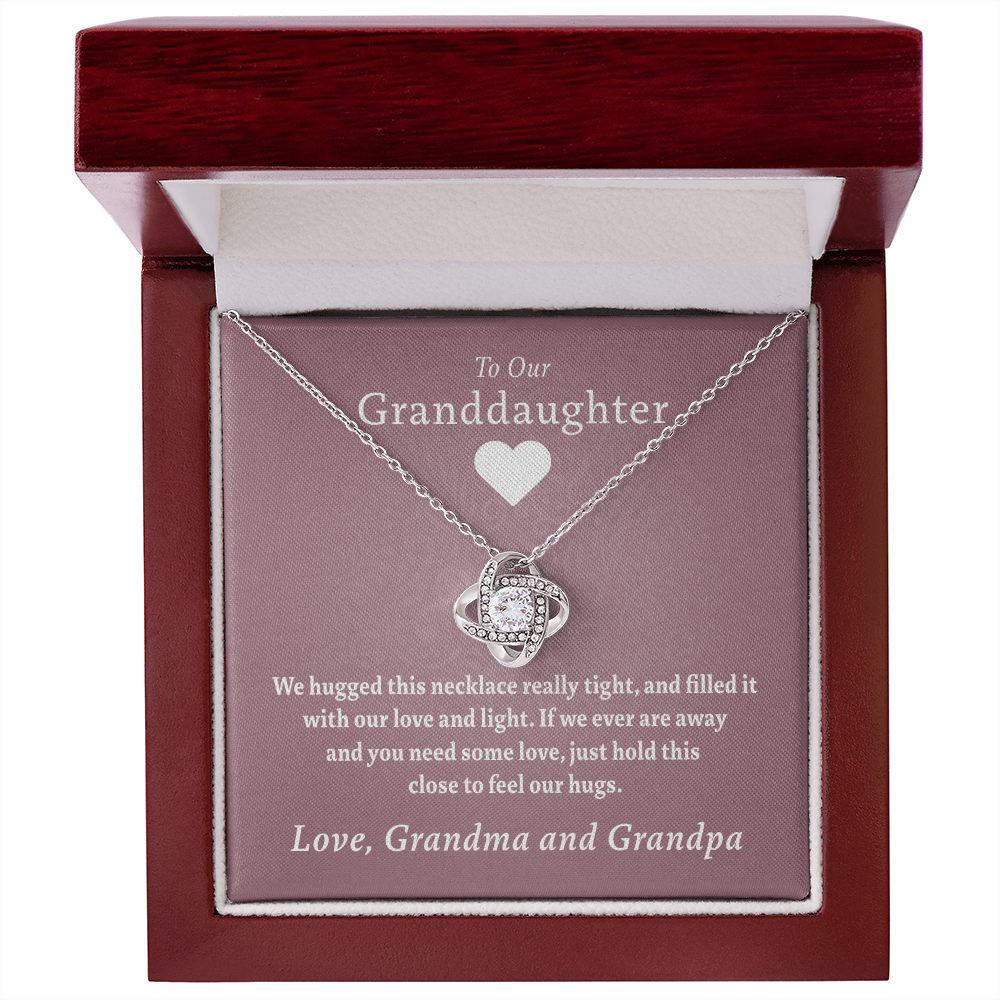 To Our Granddaughter (From Grandma & Grandpa) - Hugged This Tight Red  | Gold and Stainless Steel Knot Necklace