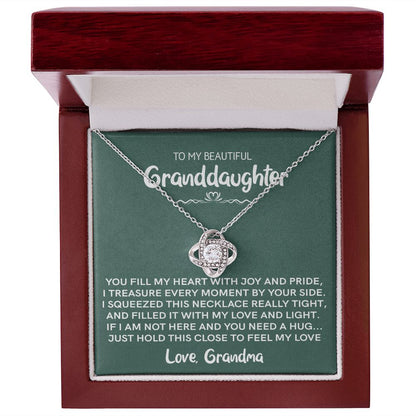 Beautiful Granddaughter - Joy and Pride | 14k White Gold Love Knot Necklace