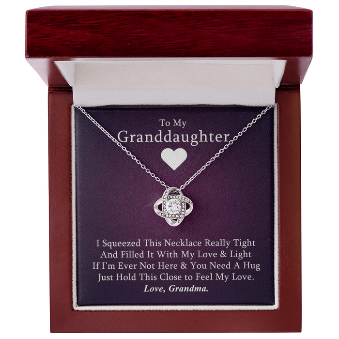 To My Granddaughter - Hold This Close - Gold and Stainless Steel Knot Necklace 14K White Gold Finish Luxury Box