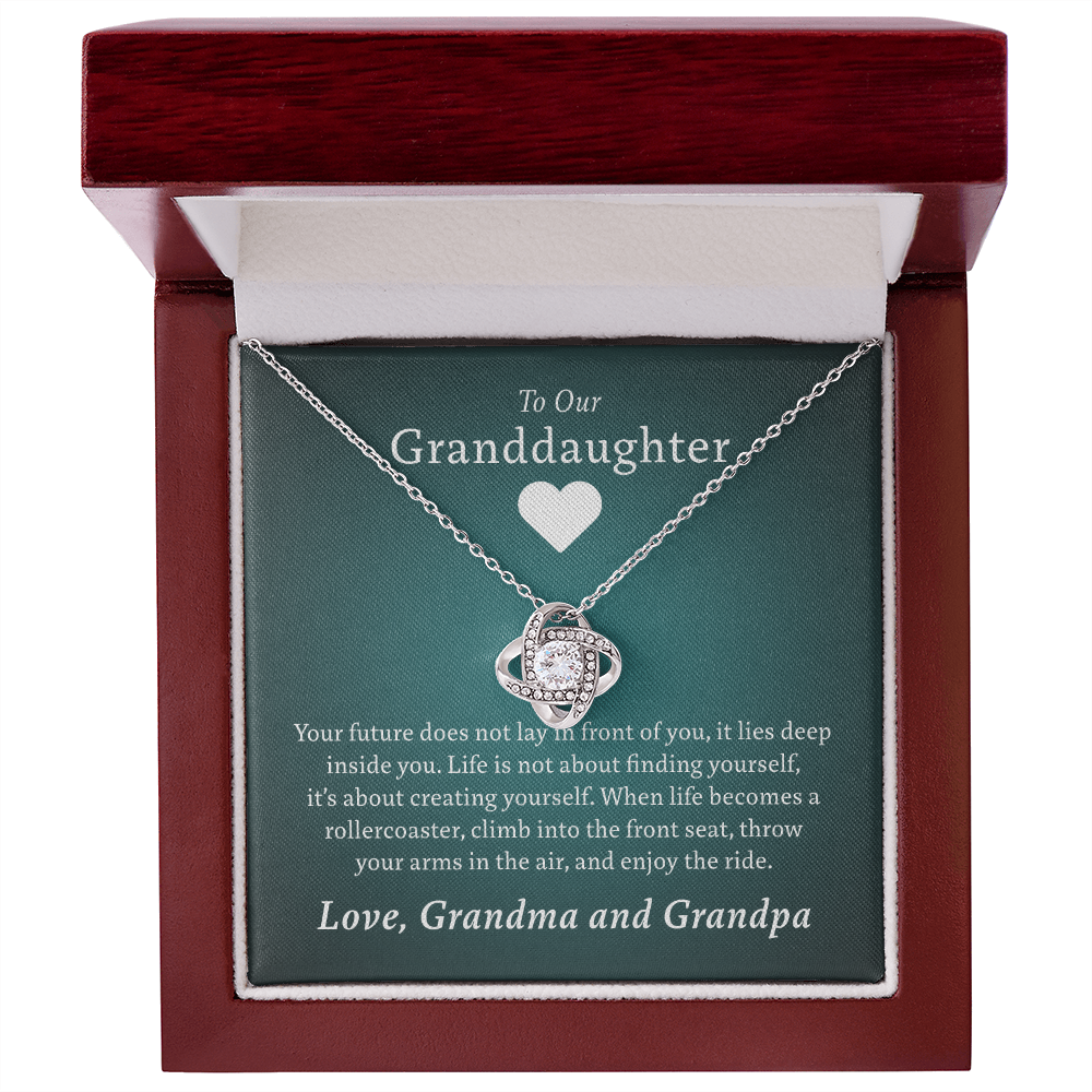 To Our Granddaughter (From Grandma & Grandpa) - Enjoy the Ride | Gold and Stainless Steel Knot Necklace