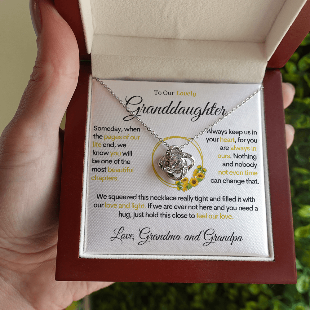 To Our Lovely Granddaughter - Pages of Life Sunflower, Gold Necklace With Message Card and Box