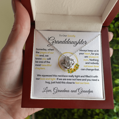 To Our Lovely Granddaughter - Pages of Life Sunflower, Gold Necklace With Message Card and Box