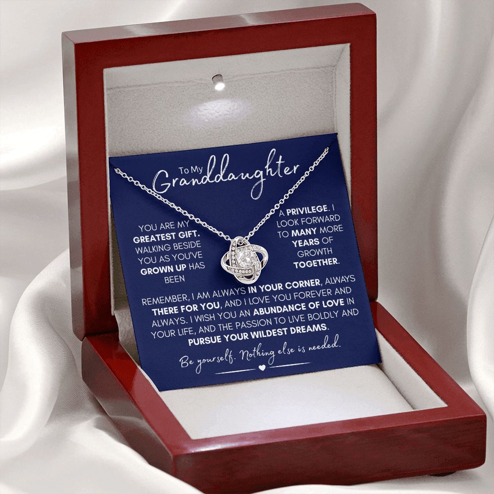 To My Granddaughter - Love & Growth, Beautiful Stainless Steel and Gold Love Knot Necklace