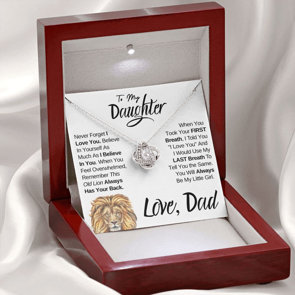To My Daughter (Love, Dad) Old Lion Has Your Back, Beautiful Gold Knot Necklace