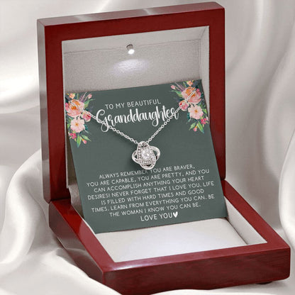Beautiful Granddaughter - Brave | 14k White Gold and Steel Necklace