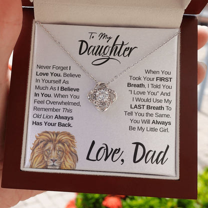 To My Daughter (Love, Dad) Old Lion Has Your Back, Beautiful Gold Knot Necklace