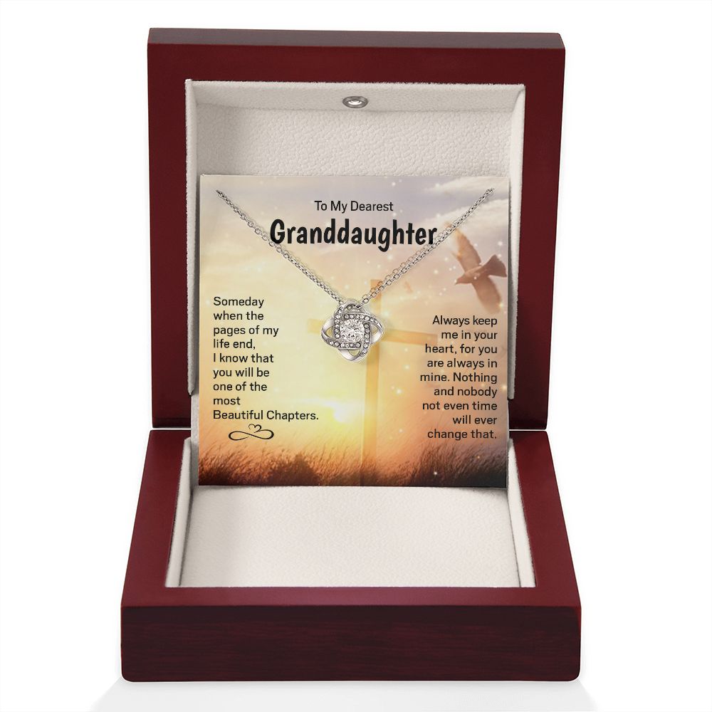 Dearest Granddaughter - Keep Me In Your Heart | 14k White Gold and Stainless Steel Knot Necklace