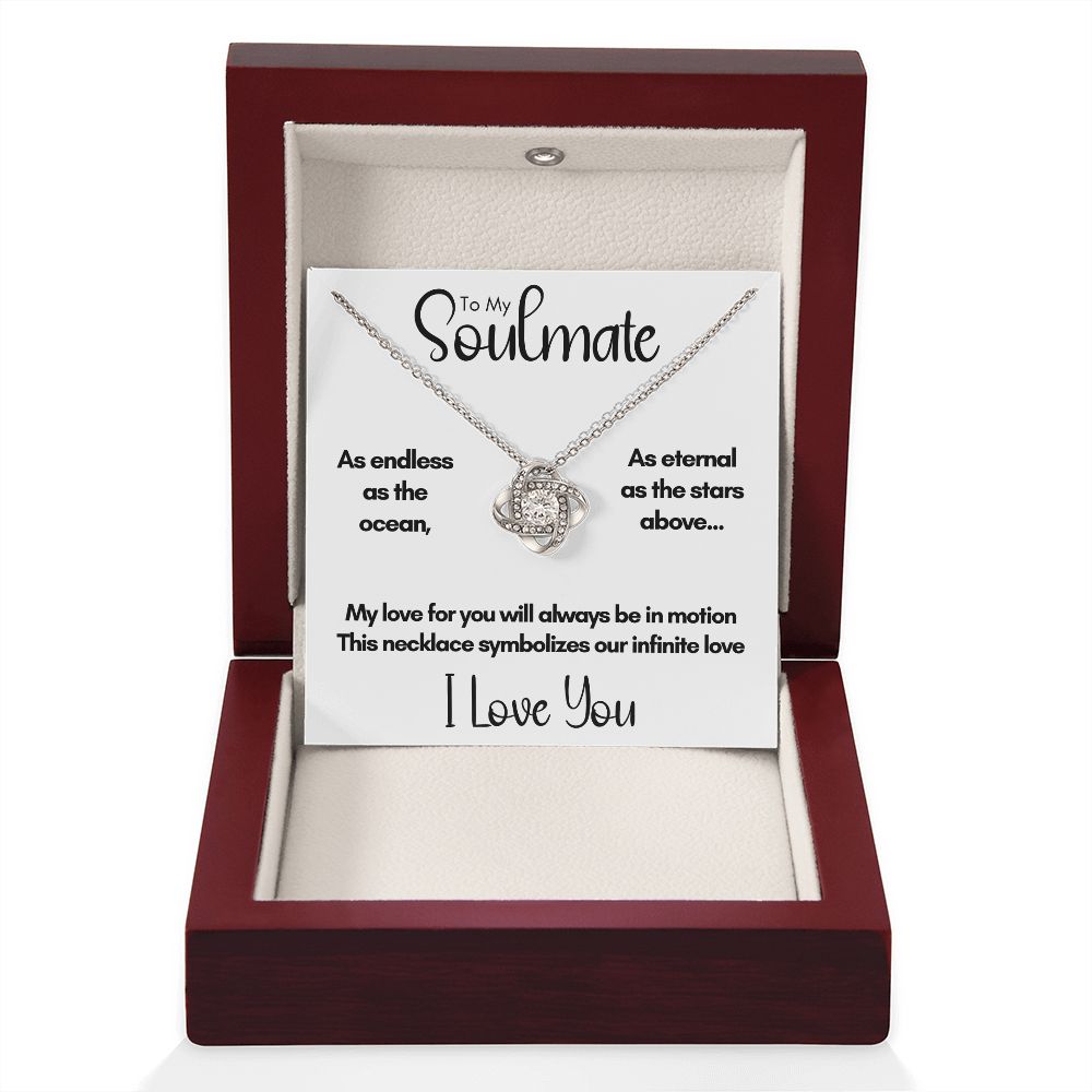 To My Soulmate - Endless As the Ocean | 14k White Gold Love Knot Necklace