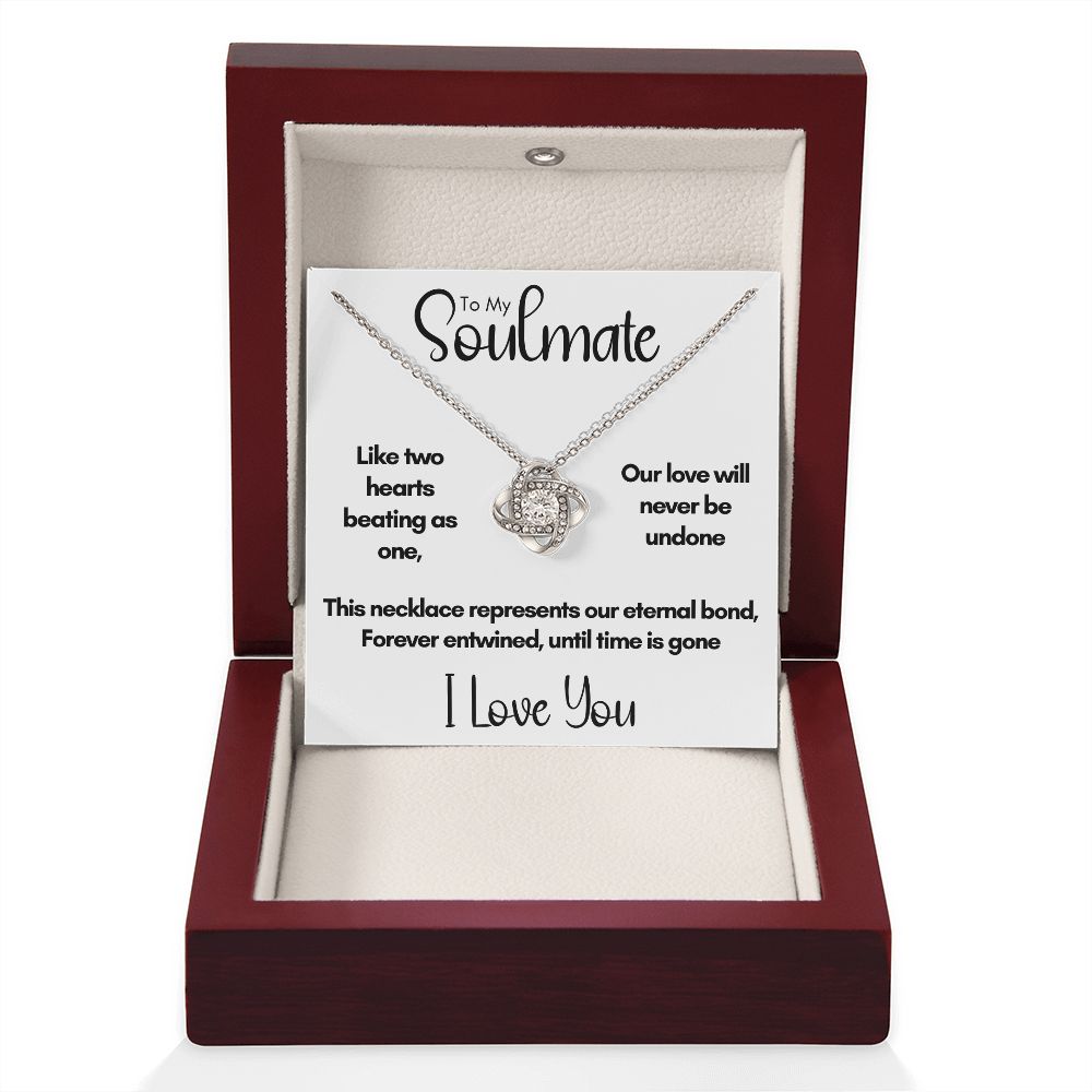 To My Soulmate - Two Hearts Beating as One | 14k White Gold Love Knot Necklace