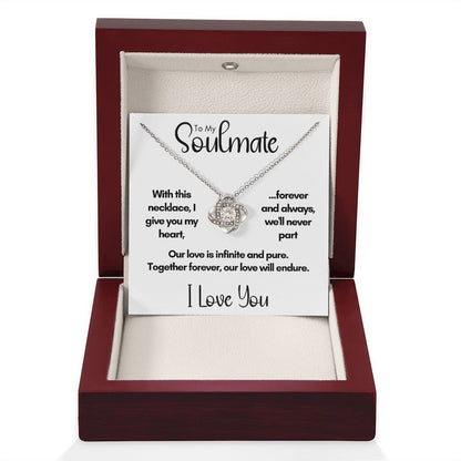 To My Soulmate - Together Forever | 14k White Gold Love Knot Necklace